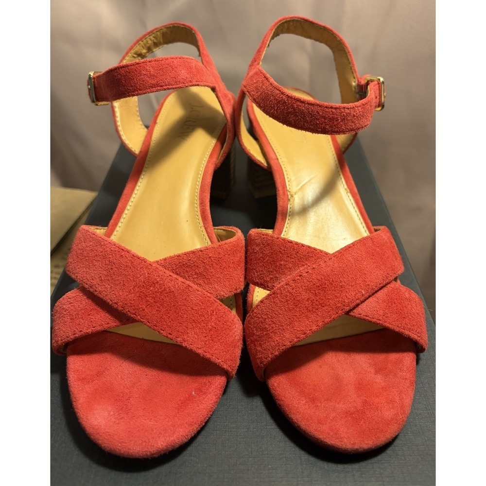 J.Crew Red Suede Block Heel Sandals Crisscross Ankle Strap Women's 7.5 Boho